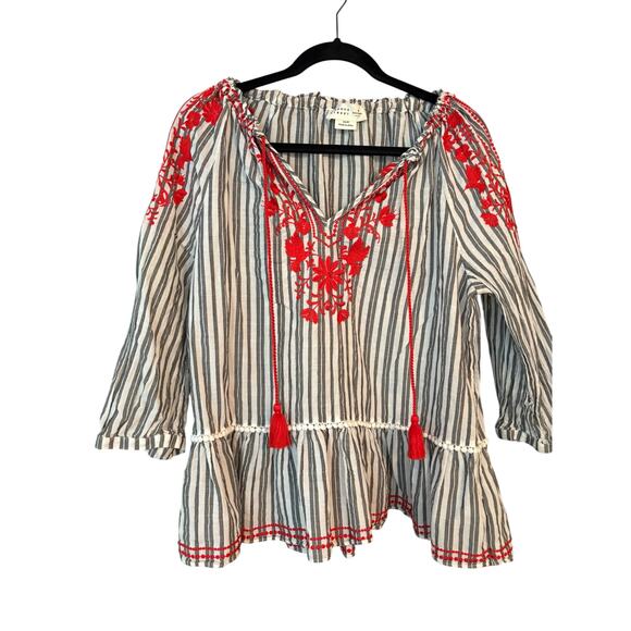 Kate Spade Broome Street Boho Blouse Red Embroidered Peasant M Cotton Festival - Picture 1 of 12